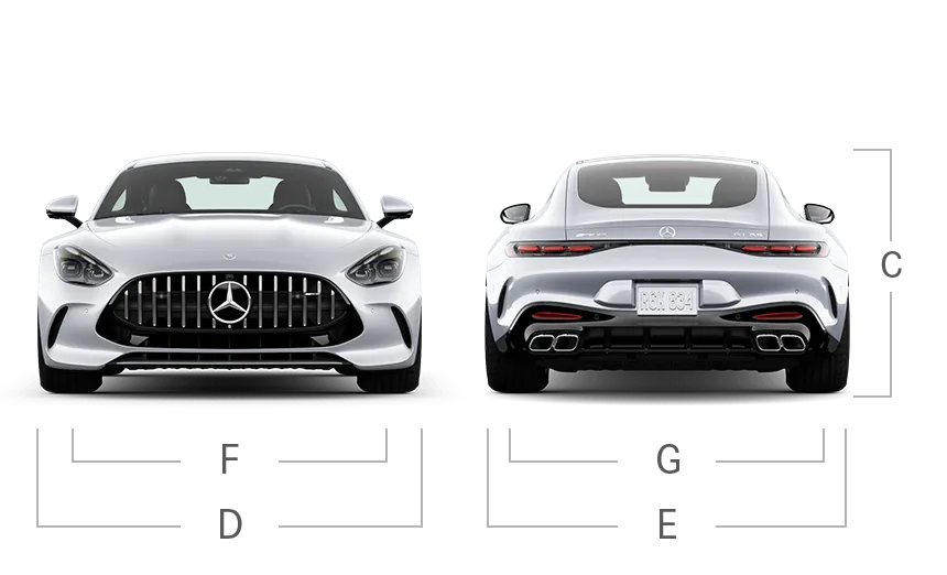 model front and back view diensions