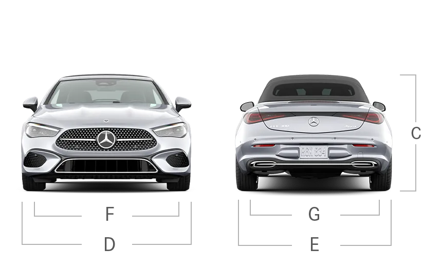 model front and back view diensions