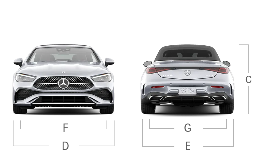 model front and back view diensions