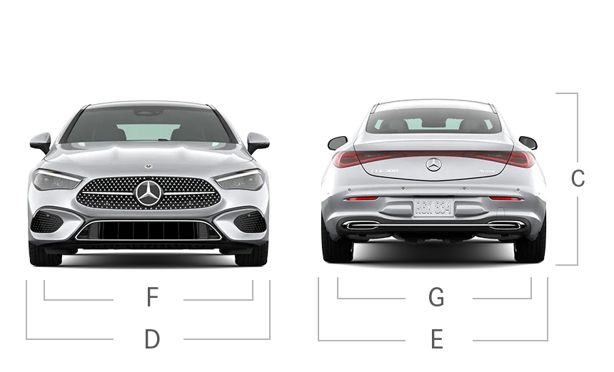 model front and back view diensions