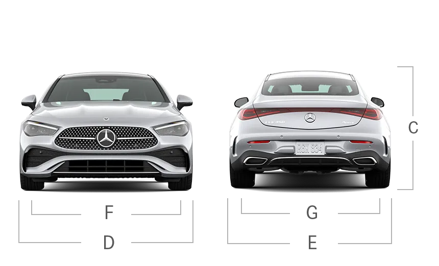 model front and back view diensions