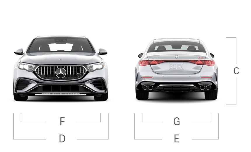 model front and back view diensions