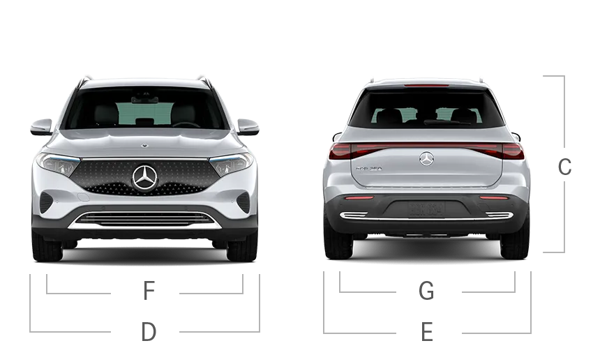 model front and back view diensions