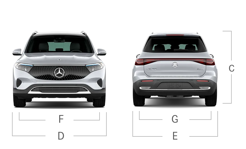 model front and back view diensions