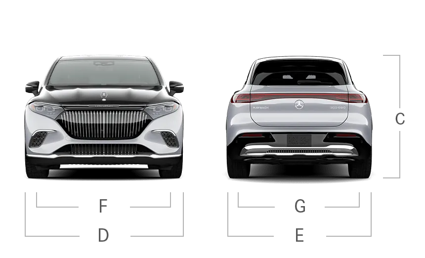 model front and back view diensions