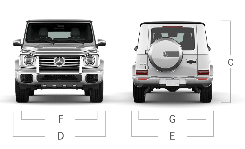 model front and back view diensions