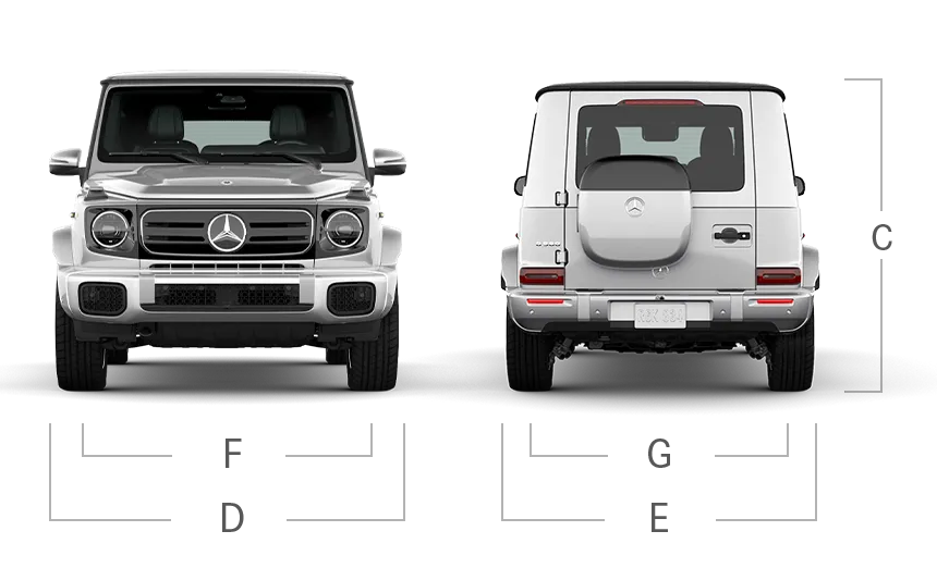 model front and back view diensions