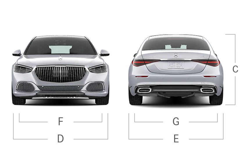 model front and back view diensions